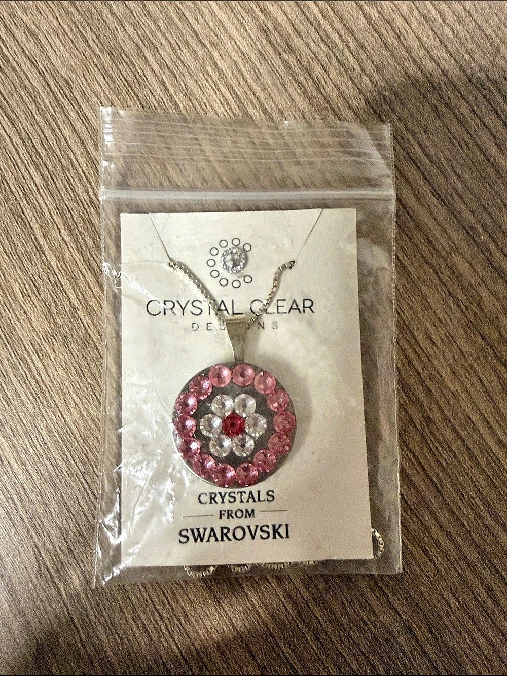 Crystal Clear Designs Crystal Pendant Necklace in Pink & Silver Golf Ball Marker